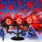 Three Head Christmas Snowflake Projector Lights, Vermilion, A | IP65 Waterproof, 360° Rotatable, 9 Snowflake Patterns, LED Projection for Indoor Outdoor Xmas Decor