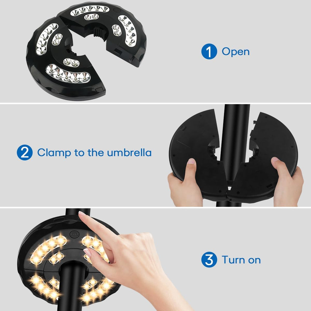 Dual-Power Patio Umbrella Light-Rechargeable & Battery Operated Umbrella Lights,3 Lighting Modes Cordless,Umbrella Pole Light for Patio Umbrellas Camping(4 AA Batteries Not Included)