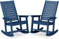 BRIOPAWS Outdoor Rocking Chairs | Set of 2 | Porch Rockers | HDPE Plastic| Blue | Oversized | Patio Rocker Chair | High Back | for Big Man | Weather Resistant | for Outside Deck Balcony Front Backyard