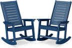 BRIOPAWS Outdoor Rocking Chairs | Set of 2 | Porch Rockers | HDPE Plastic| Blue | Oversized | Patio Rocker Chair | High Back | for Big Man | Weather Resistant | for Outside Deck Balcony Front Backyard