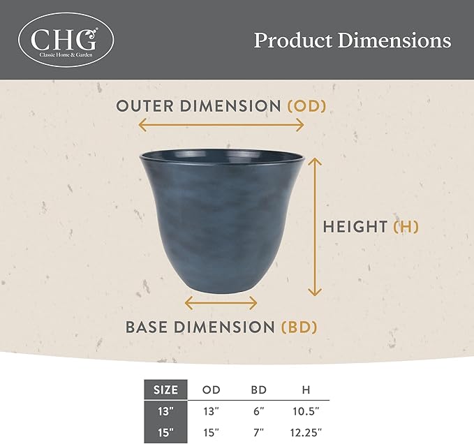 Classic Home and Garden Honeysuckle Resin Planters - Lightweight Indoor & Outdoor Plant Pots - UV-Resistant Plastic Flower Pots - Pot Planters for Flowers & Herbs (13" Grained Beige)