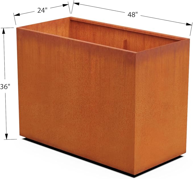 Plantercraft Large Rectangular Planters for Outdoor Plants | 48x24x36 Extra Large Corten Steel Planter Box for Patio & Garden | Heavy Duty Metal Planter for Privacy Screen