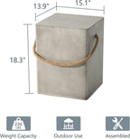 COSIEST Set of 2 Concrete Side Table, Rectangular Outdoor Side Table w Hemp Rope Handles,15''Patio Side Tables End Table, Outdoor Accent Side Table for Garden and Patio, Grey
