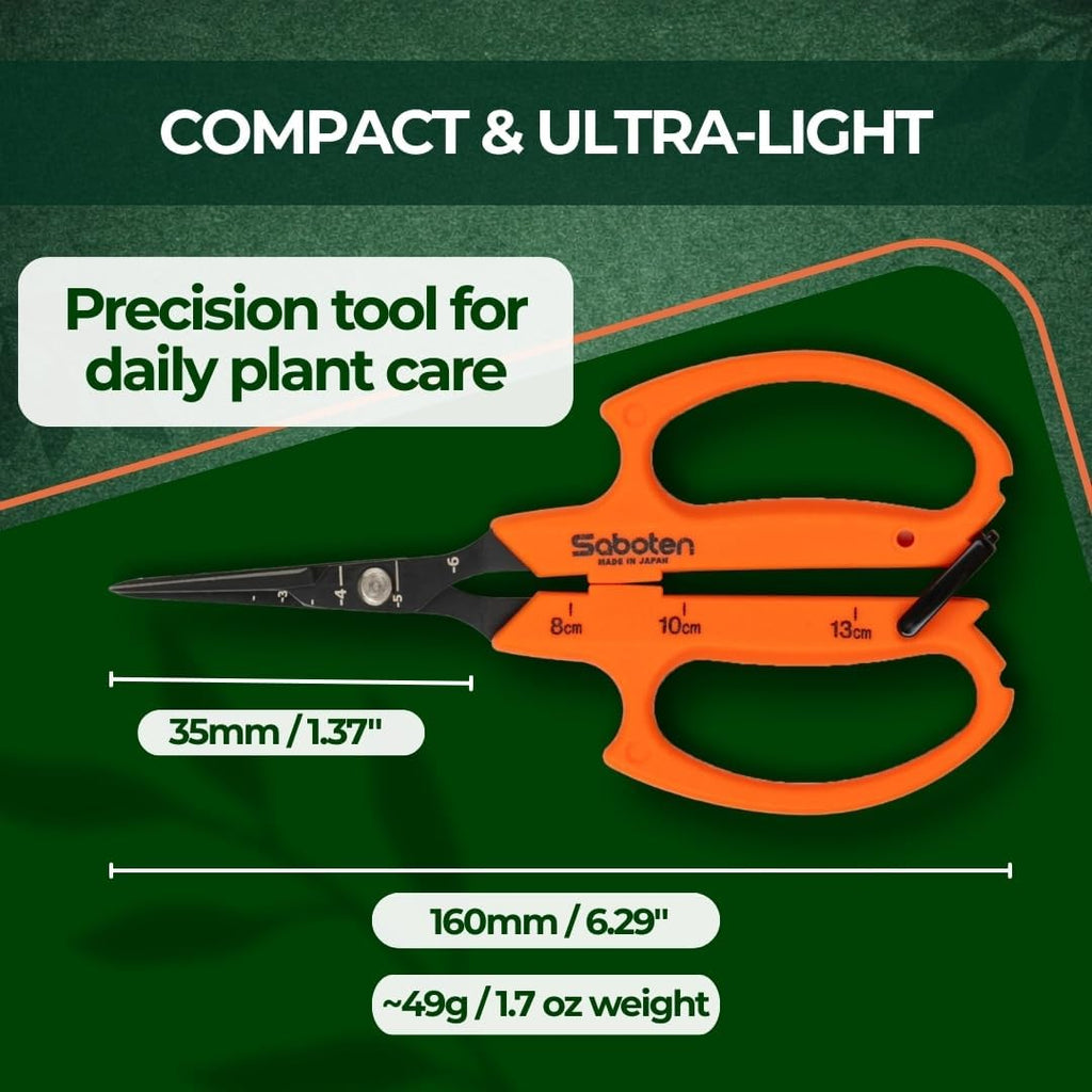 Saboten Japanese Harvesting Shears, Magnetic Springless, Fine-Tip Angled Blade, Fluorine-Coated Steel, Non-Slip Grip, Safety Lock, Made in Japan (Orange)
