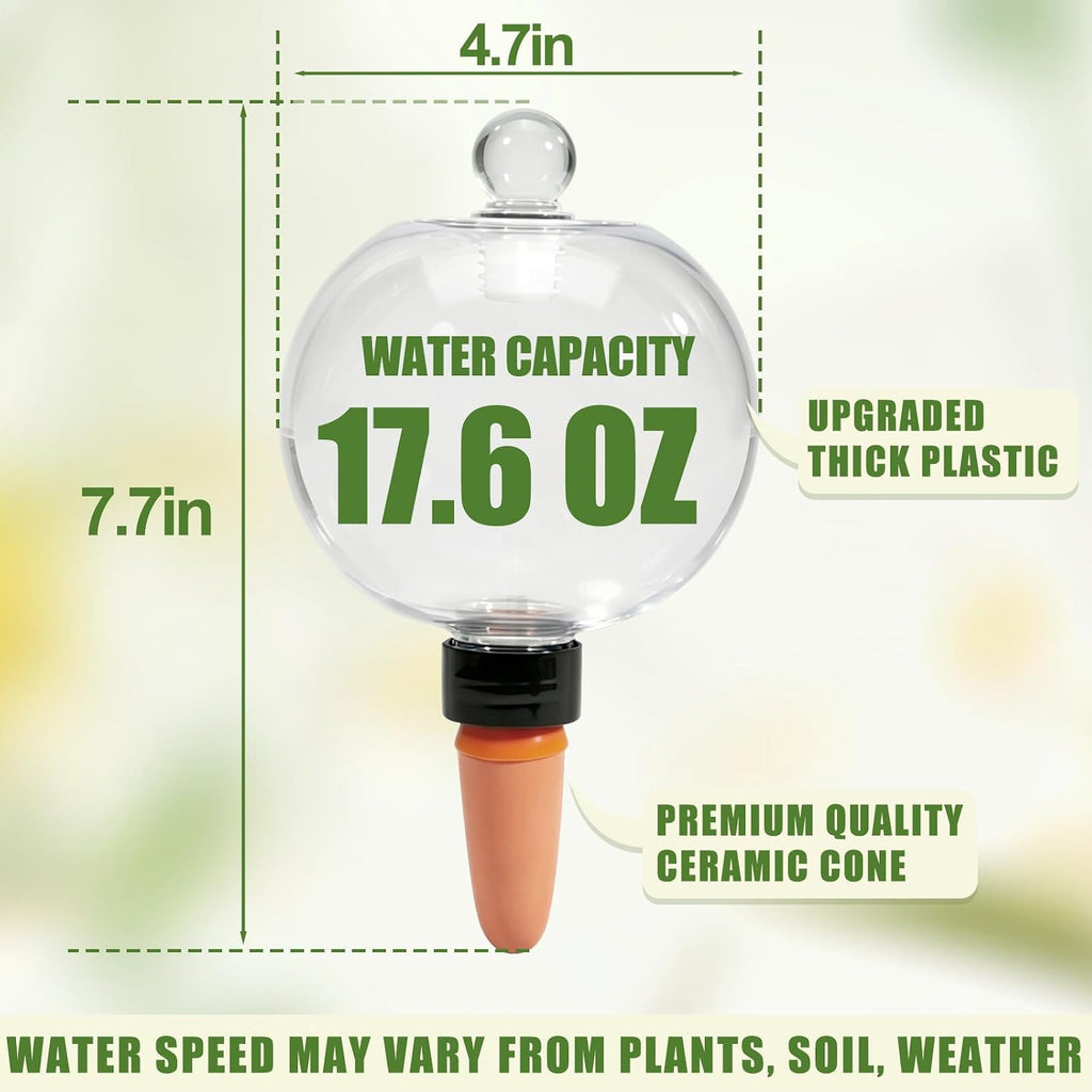 17.6 oz Extra Large Plant Watering Globes Top Fill, Upgraded Plastic Self Watering Bulbs with Terracotta Spikes, Slow Release Watering Stakes for Indoor & Outdoor Potted Plants, 4 Pack