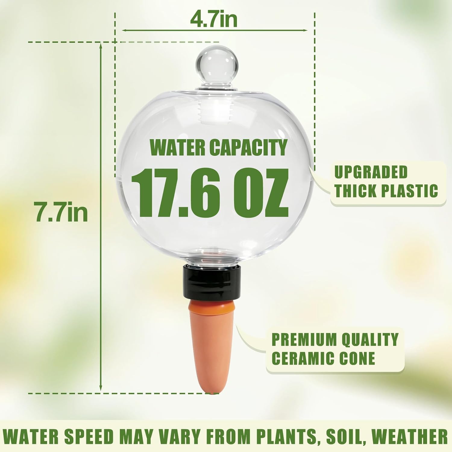 17.6 oz Extra Large Plant Watering Globes Top Fill, Upgraded Plastic Self Watering Bulbs with Terracotta Spikes, Slow Release Watering Stakes for Indoor & Outdoor Potted Plants, 4 Pack