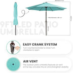 JEAREY 9FT Outdoor Patio Umbrella with Solar Lights, LED Lighted Pool Umbrella with Tilt and Crank, Outdoor Table Umbrellas for Deck, Yard & Market (Teal)
