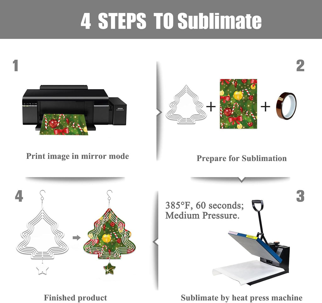 4Pack 8inch Sublimation Wind Spinner Blanks 3D Aluminum Metal Wind Sculpture Kinetic Spinners for Yard and Garden Indoor Art Sublimation Christmas Ornament Hanging Decoration (Xmas Tree)