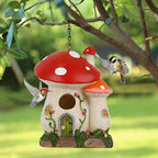 Bird Houses for Outside, Mushroom Hanging Resin Birdhouse (Red) | Garden Bird House for Outdoors, Decorative Outdoor Bird Nest, Waterproof Birdhouse for Patio, Yard, Porch & Garden Decor