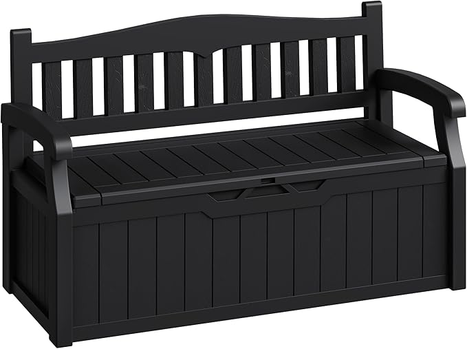 80-Gallon Outdoor Storage Bench, Waterproof Deck Box with Lockable Lid & Armrests for Patio, Garden, Pool, Black