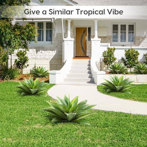 velener 28 inch artificial agave plants outdoor set, close-up detail