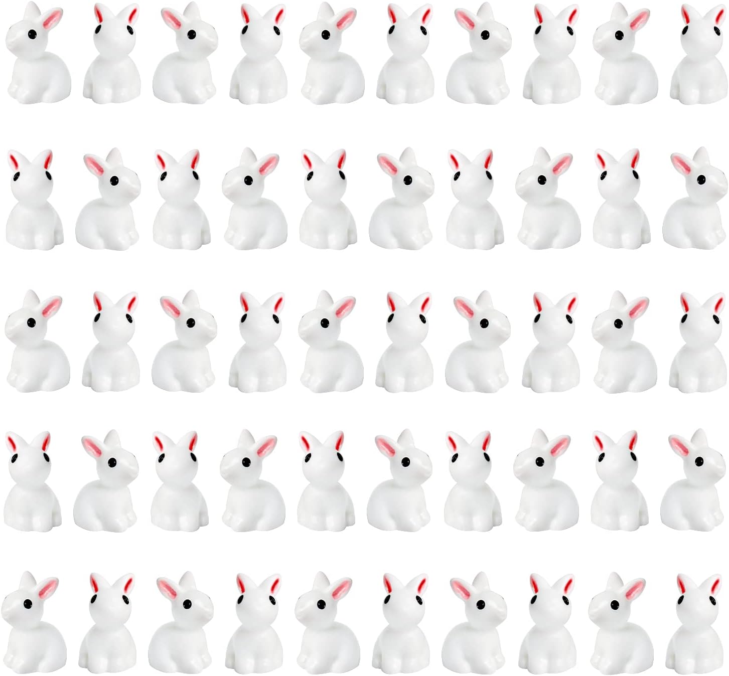 Exasinine 50 Pcs Mini Rabbit Figurines, White Easter Bunny Decor | 50 Mini Resin Rabbits, Easter Egg Fillers, Fairy Garden Ornaments, Dollhouse Cake Decor, Miniature Animal Figures