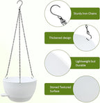 WOUSIWER Self Watering Hanging Planters, 2 Pack 10'' Plastic Pots with Drainage Holes & Reservoir Tray (White) | Indoor & Outdoor Use for Ferns, Ivy, Herbs, Succulents