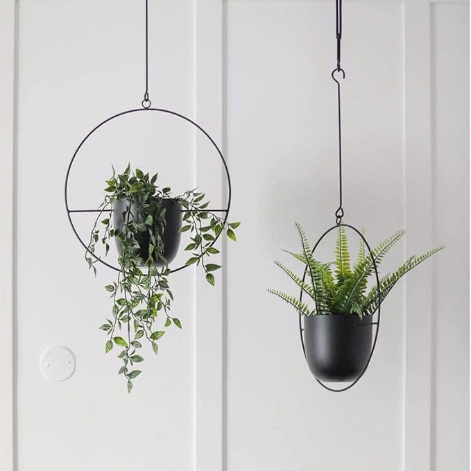 2 Pcs Hanging Planters for Indoor and Outdoor Plants with Hooks and Chains, Metal Modern Wall Ceiling Planter Hangers Minimalist Flower Pot Holder Basket for Home Decor(Black)