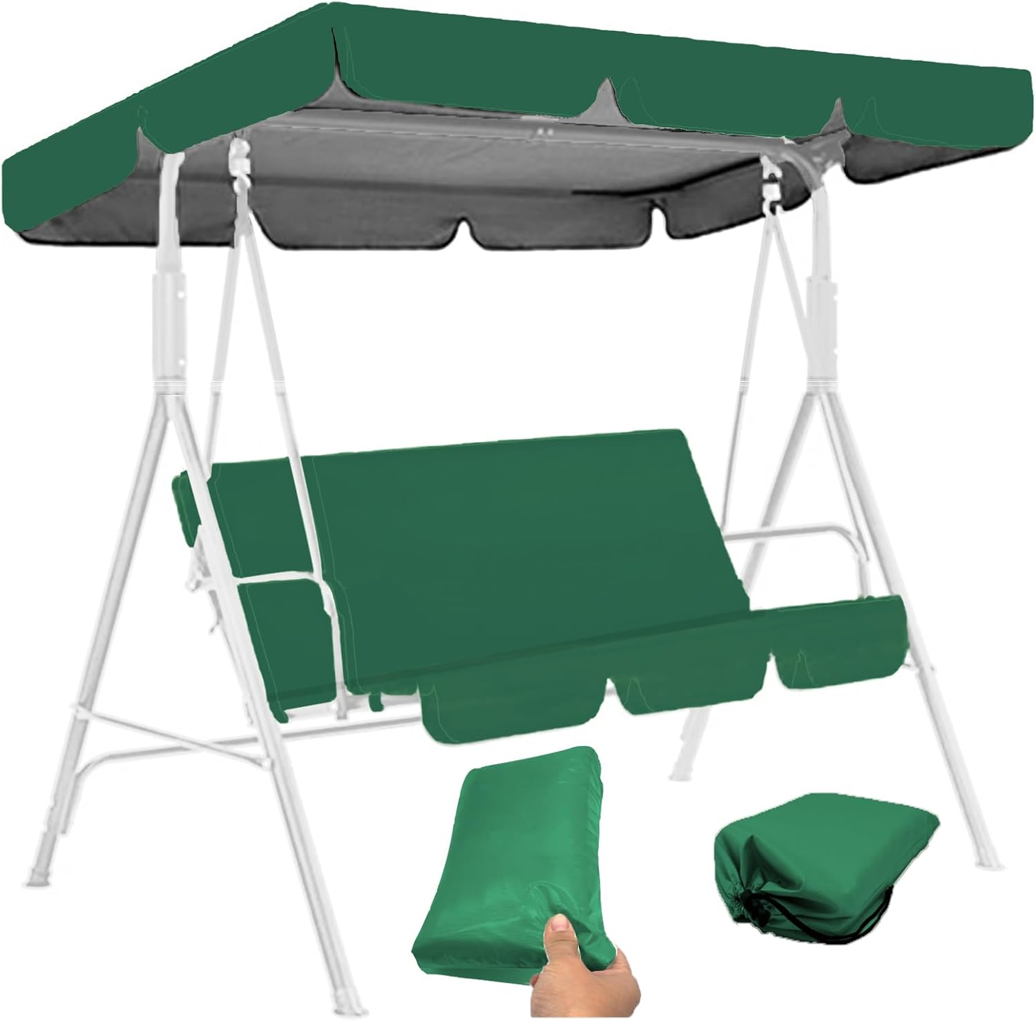 Patio Swing Cushion Set Replacement Canopy Swing Seat for 2/3/4 Seater Swings Chairs,Patio Hammock Swings Canopy Cushion Replacement Cover 210D Oxford Cloth Waterproof,Green 2,56 * 47in+51 * 18.9in