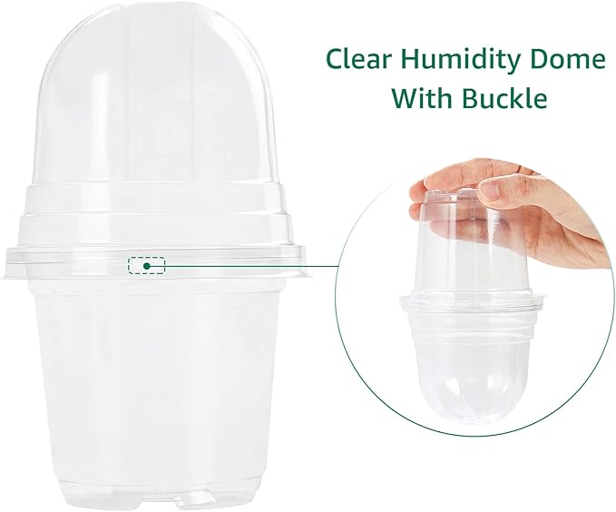 MIXC Clear Plant Nursery Pots with Humidity Dome 4" Soft Transparent Plastic Gardening Pot Planting Containers Cups Planter Small Starter Seed Starting Trays for Seedling with 10pcs Plant Labels