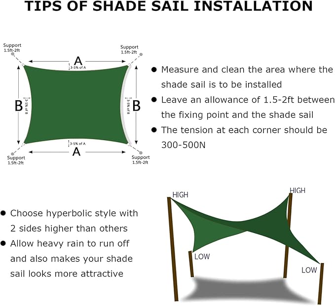 KANAGAWA 6'X20' Dark Green Custom Size Sun Shade Sail Rectangle UV Block Canopy Cover for Patio Backyard Lawn Garden Outdoor (Customized Available)