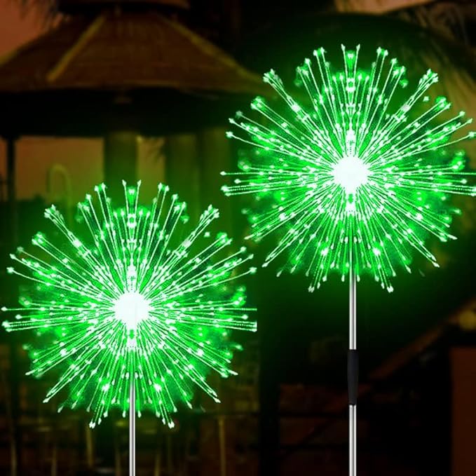 JJGoo Solar Firework Lights, 2 Pack 180 LEDs 2 Lighting Modes Solar Lights Outdoor Waterproof for Garden Patio Walkway Pathway Party Wedding Christmas Decorative - Green