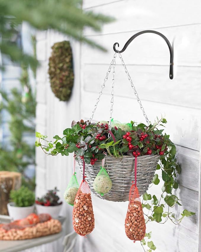 Mkono 4 Pack 8 Inch Plant Hangers Hanging Plant Bracket Wall Post Hooks Indoor Outdoor for Flower Pot Basket, Bird Feeder, Wind Chime, Lanterns, Black