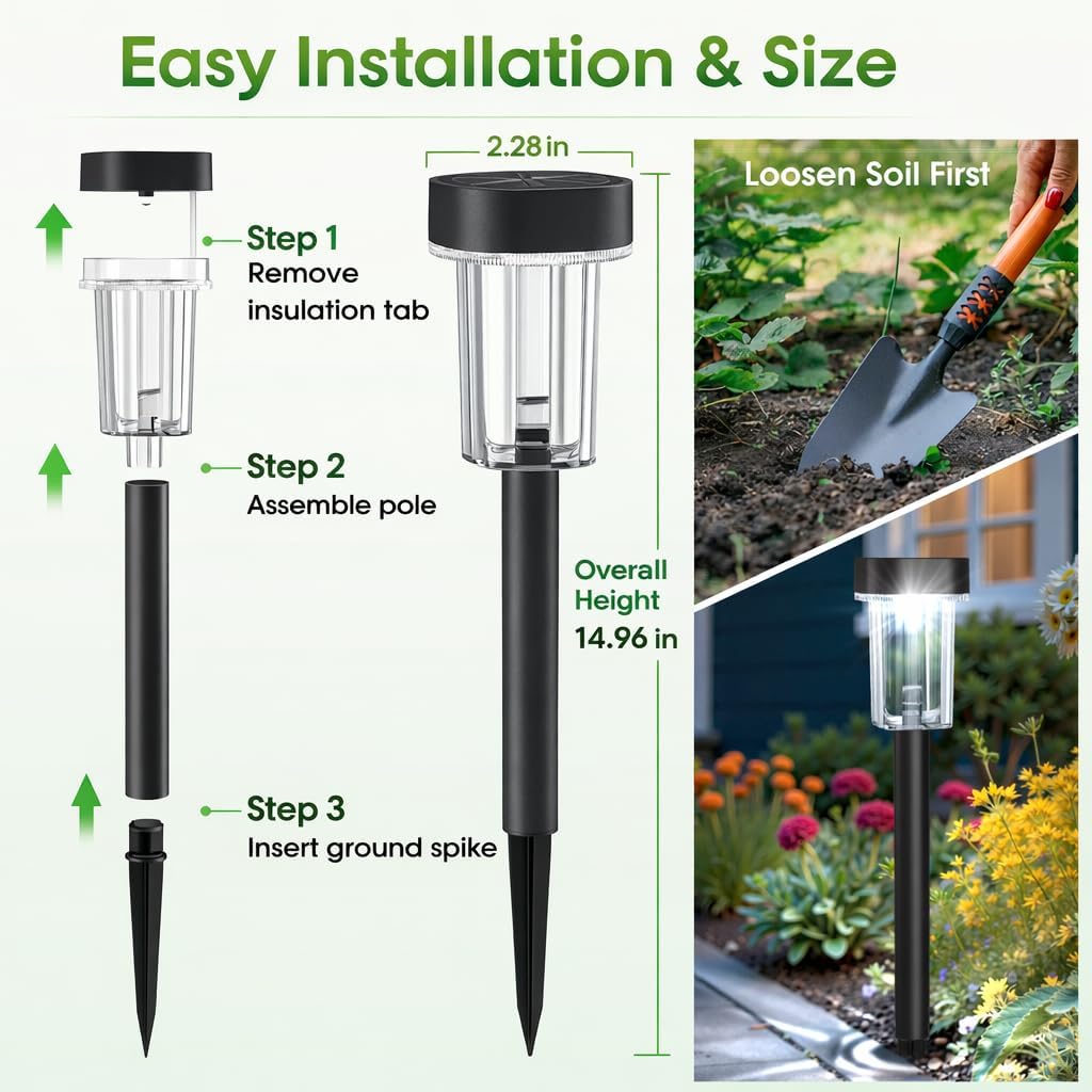 Solar Lights Pathways 8 Pack, Solar Garden Lights IP65 Waterproof 6000K Cold White LED Path Lighting with Snowflake Pattern for Yard Lawn Driveway Walkway Ground Patio Landscape