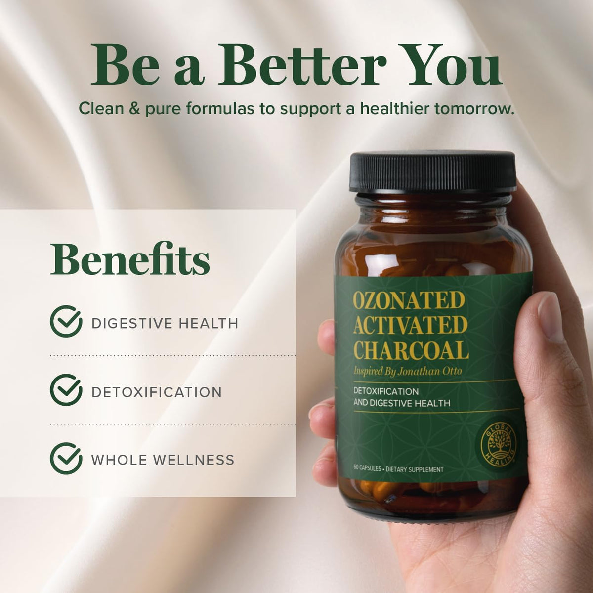 global healing center - ozonated activated charcoal powder, side view