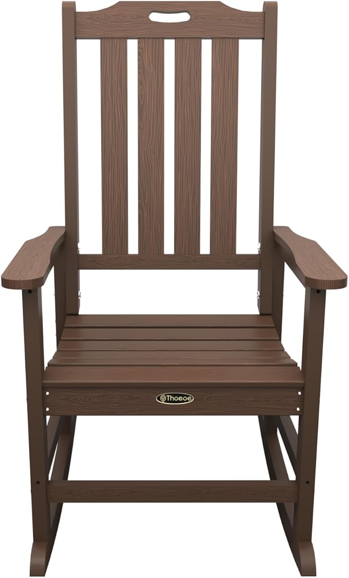 Oversized Rocking Chair, Outdoor Rocking Chair for Adults, All Weather Resistant Porch Rocker for Lawn Garden, Brown