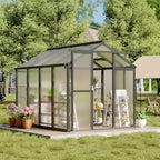 6x8 ft greenhouse, outdoor sliding door, polycarbonate greenhouse showing dimensions