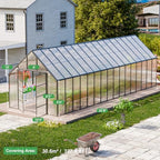cdcasa 32x10x10 ft polycarbonate greenhouse for outdoors w/7, front angle view