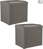 Suncast 2 Pack 22 Gallon Indoor or Outdoor Backyard Patio Small Storage Deck Box with Attractive Bench Seat and Reinforced Lid, Stone Gray