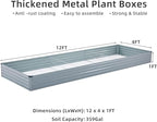 2 Pack 12x4x1FT Galvanized Raised Garden Bed Kit, Outdoor Metal Planter Box for Vegetables, Bottomless Rectangular Gardening Bed with Support Rods, Tool-Free Assembly, Gray
