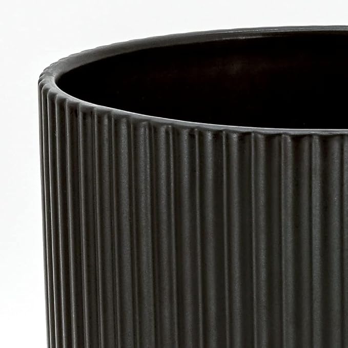 Amazon Basics Fluted Ceramic Round Planter with Drainage Hole, Indoor Outdoor Flower Pot, 8-inch, Black
