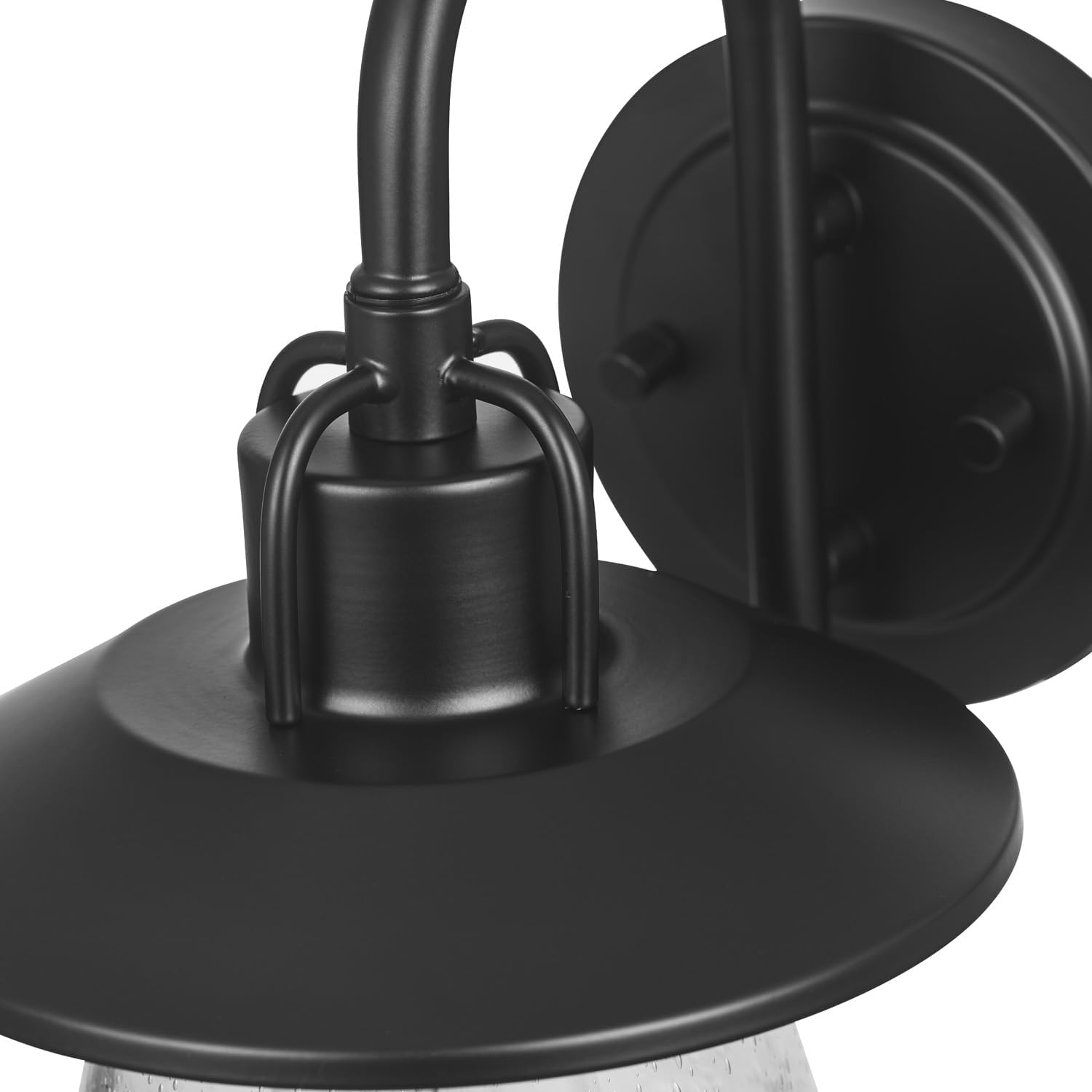 Globe Electric 60000012 1-Light Outdoor Wall Sconce, Matte Black, 7" Seeded Glass Shade, Curved Stem, Porch Light, Wall Lighting, Patio Décor