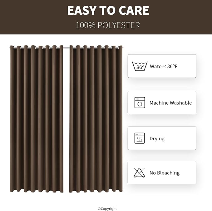 Outdoor Patio Curtain Waterproof Darkening Thermal Insulated Indoor Curtains for Bedroom, Porch, Living Room, Pergola, Cabana, W105 x L120 Extra Wide Room Divider, Set of 2 Panels, Brown