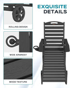 Outdoor Chaise Lounge Chair Set of 2, Patio Lounge Chairs for Outside, HDPE Lounge Chairs with Wheels & Cup Holder, Poly Lounge Chair with 5 Position for Poolside, Deck, Black