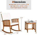 Tangkula Acacia Wood Patio Bistro Set, Outdoor Rocking Chair with Table, Porch Rocker with Thick Cushion of Detachable Cover, Porch Rocking Chair Table Set for Outdoor Indoor Patio Backyard, Teak
