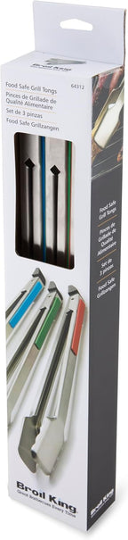 Broil King 64312 Stainless Steel Color-Coded Baron Grill Tong Set, Red, Blue, Green