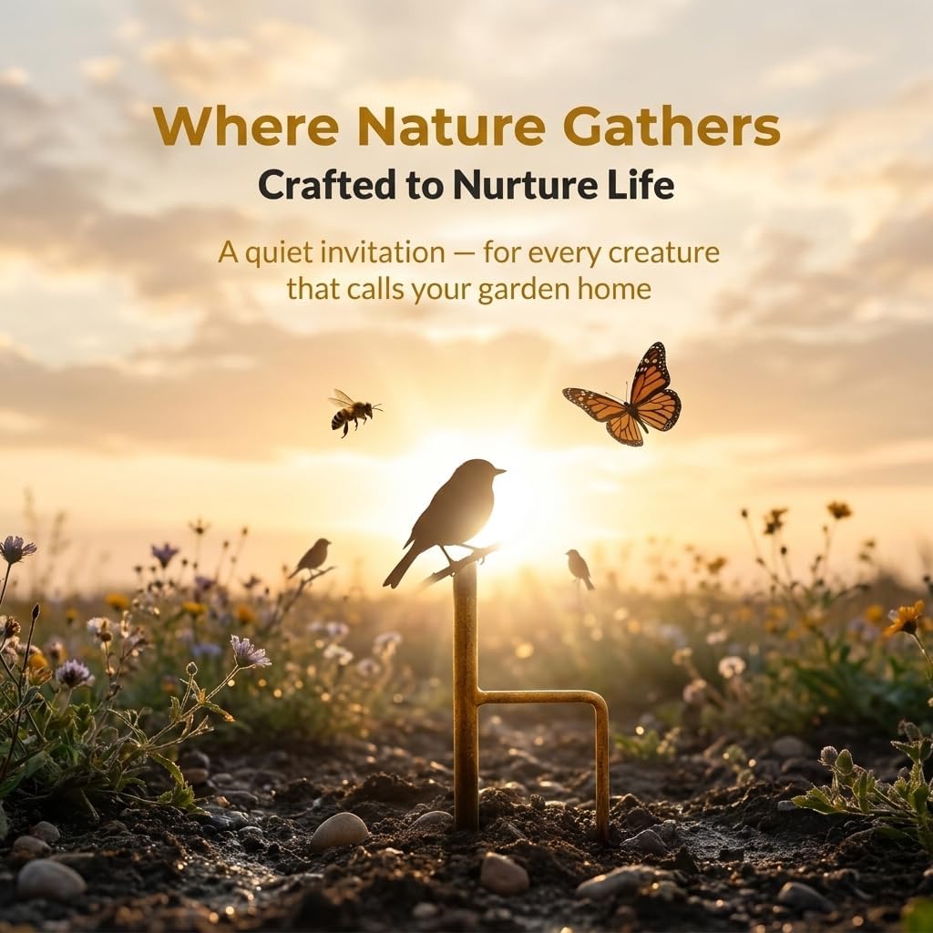 Rain Catcher Garden Stake with Water Bowls, 3-Tiered Metal Bird Bath & Bee Watering Station, Decorative Plant Support for Outdoor Patio Yard Lawn & Garden Art