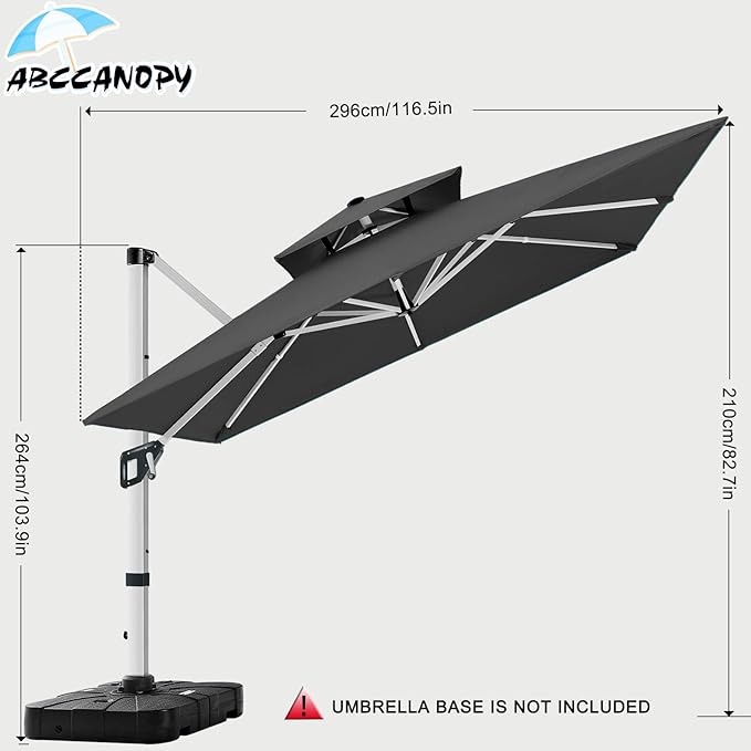 ABCCANOPY Patio Umbrella Cantilever Double Top Outdoor Offset Umbrella with 360° Rotation