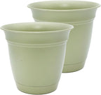 The HC Companies 12 Inch Eclipse Round Planter Pots with Drainage Holes & Attached Saucer, Lightweight UV-Resistant Plastic Indoor Outdoor Planters, 2-Pack Flower Pots for Garden & Home Decor, Seafoam
