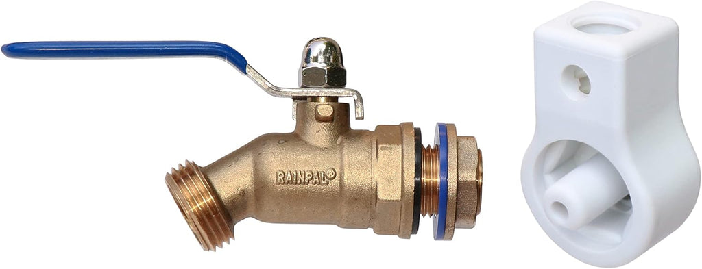 RBS008T LF Brass Rain Barrel Spigot (½” NPS, Full Port, LF Compliant, Quarter Turn Ball Valve With Plastic Wrench/Nut Holder, and Option to Install on Closed Top Barrel with Bung Hole)