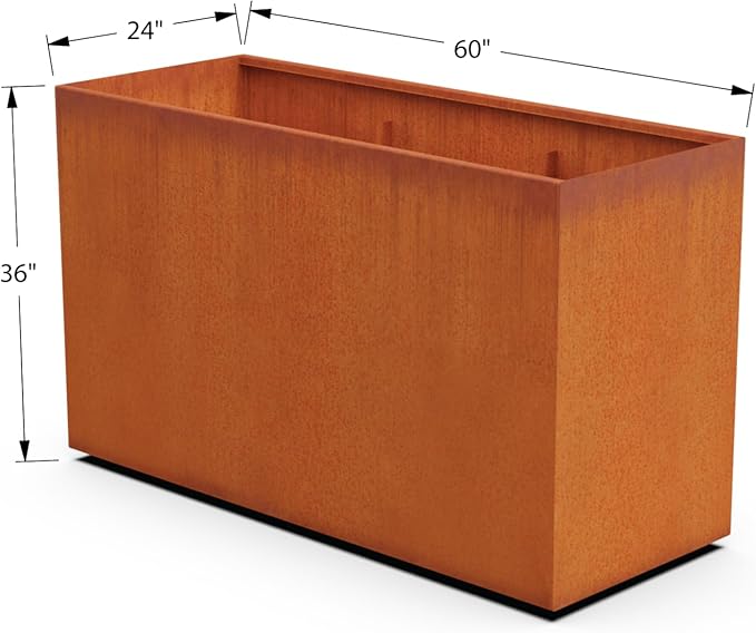 Plantercraft Large Rectangular Planters for Outdoor Plants 60x24x36 Inch | Corten Steel Planter for Patio & Garden | Extra Large Outdoor Planter Box | Metal Planter Rectangle, Made in USA