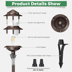 Pagoda Low Voltage Landscape Pathway Lights, 12V Outdoor LED Path Lights Wired, Aluminum Walkway Lighting with 4W 2700K Replaceable G4 Bulb, Bronze Classic 3-Tier Lantern, 6 Pack