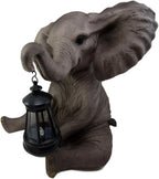 Ebros Safari Savanna Wildlife Animal Melee Adorable Pachy Elephant Statue Home Patio Decor Figurine with Solar LED Light Lantern Lamp 13.75" H Guest Greeter Courtesy Light Path Lighter Sculpture