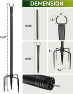 String Light Poles for Outside, 6 Pack 10 ft Adjustable Light Poles | Heavy Duty, Weather Resistant, 5 Prong Stable Base, Ground & Fence Mount, Fence Clips Included, For Patio Garden Porch Decor