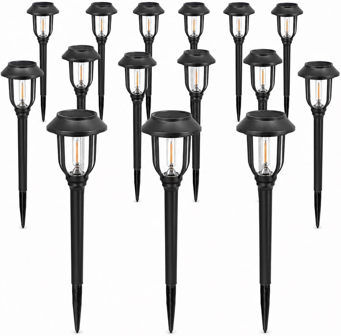 Solar Lights Outdoor 12 Pack, Solar Pathway Lights Warm White, Waterproof Auto On/Off Solar Powered Garden Lights for Yard Landscape, Walkway, Path, Driveway Decor