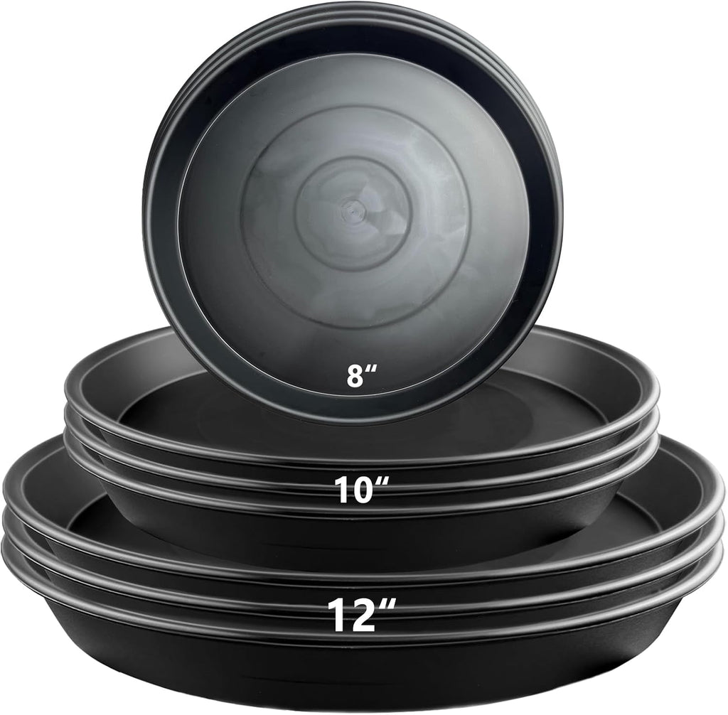 9 Pack Black Plant Pot Saucers, 8 10 12 Inch Heavy Duty PP Trays | Plant Watering Trays for Indoor & Outdoor Flower Pots