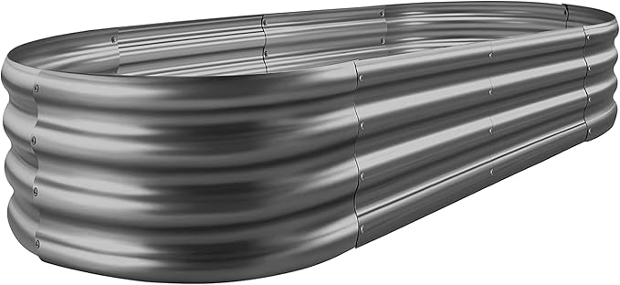 Land Guard 6×3×1 ft Galvanized Raised Garden Bed Kit， Raised Garden Boxes Outdoor, Oval Metal Raised Garden Beds for Vegetables, Flowers, Herbs（Grey）……