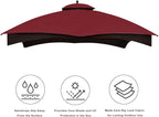 Eurmax USA High Performance Replacement Canopy Top for Lowe's Allen Roth Heavy Duty Gazebo Roof Gazebo Top with Air Vent 10X12 Cover #GF-12S004B-1, Replacement Top Only (Burgundy)