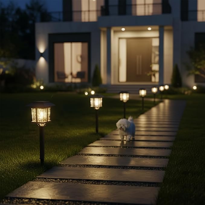 XMCOSY+ Solar Outdoor Lights Waterproof IP65, Solar-Powered Garden/Yard/Pathway Lights with Warm White 2-Tone Bronze-Wood Stainless Steel Design for Landscape Driveway Walkway Decorative