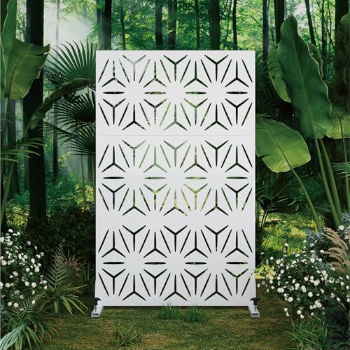 qinptwut 72" metal privacy screen, outdoor freestanding privacy showing dimensions